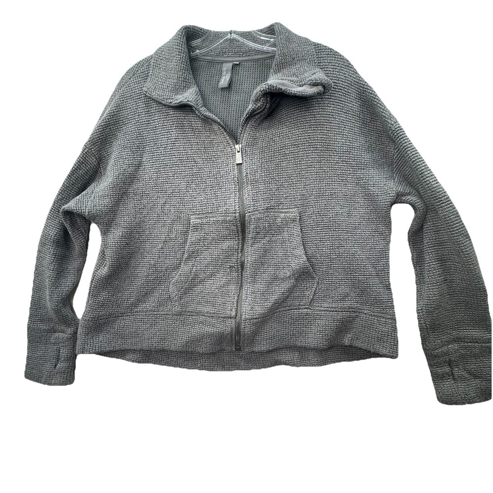 Sweaty Betty *FLAW* Full Zip Up Boxey Cropped Sweatshirt Size Medium Waffle Knit
